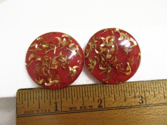 Blush Red Confetti Button Clip-On Earrings, Lucit… - image 3