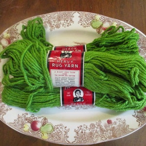 Aunt Lydia's  Green Rug Yarn Color #615 Grass Green or 239 Dark Green, 75/25 Rayon Cotton Blend Green Rug Yarn, 70 Yard Skein Rug Weave Yarn