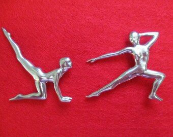 Set of 2 Silver Modern Dance Ballet Gymnastic Brooches, JJ Jewelry Novelty Brooch Set, Dancers, Gymnasts, Statement Jewelry, Modernist