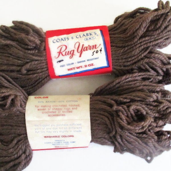 Coats & Clarks Brown Rug Yarn Color #131 Fudge Brown, 50/50 Rayon Cotton Blend Brown Rug Yarn, 70 Yard Skein Rug Weave Yarn, OOP Yarn