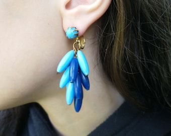 Vintage Boho zweifarbige blaue Kunststoff Ohrclips