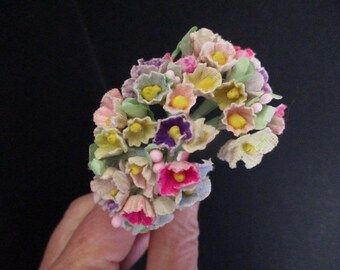 Vintage Multicolor Tiny Millinery Flower Spray/Bundle, 1950s Fabric Millinery Craft Floral Spray, Flocked Forget-Me-Nots on Wired Stems