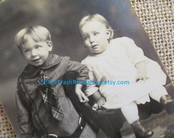 Victorian Children RPPC, Blond Brother Sister Portrait Postcard, Antique Real Photo Postcard, Collectible Vintage Postcard