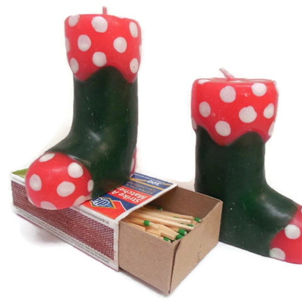 Santa Boot Candle Pair, Fun Polka Dot Boot Candles, Gumboot Candles, Gardener Boot Candles, Red Green & White Boot Candles, Christmas Decor