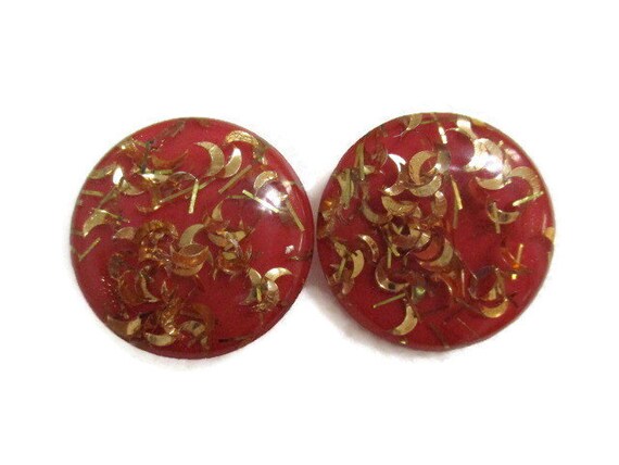 Blush Red Confetti Button Clip-On Earrings, Lucit… - image 4