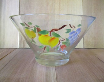 Bartlett Collins "Gay Fad" Salad or Chip Bowl, Large Hand Painted Glass Bowl, Mid-Century Collectible Glass Serving Bowl, Anchor Hocking