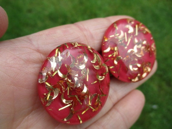 Blush Red Confetti Button Clip-On Earrings, Lucit… - image 8