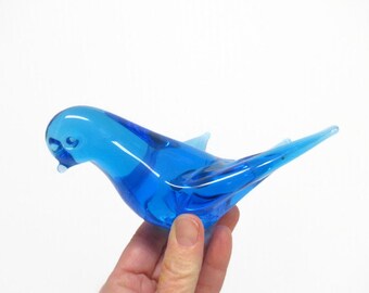 Blue Glass Swallow Figurine, Blown Glass Bird Figurine, Blue Bird Glass Figurine, Art Glass Blue Bird Figurine, Sun Catcher Blue Glass Bird