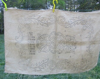 Printed Burlap Rug Canvas with Daisy Pattern, Rectangular Stamped Rug Hooking Foundation, 1950s Rug Making Supply, Burlap Fabric