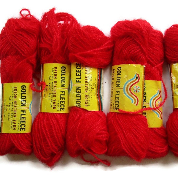 Bright Red Golden Fleece Breon Heather Yarn, 1 oz. Skein, 50/50 % Mohair/Orlon Blend, Vintage Yarn Destash, Art. 934 Color 329 Dye Lot 21774