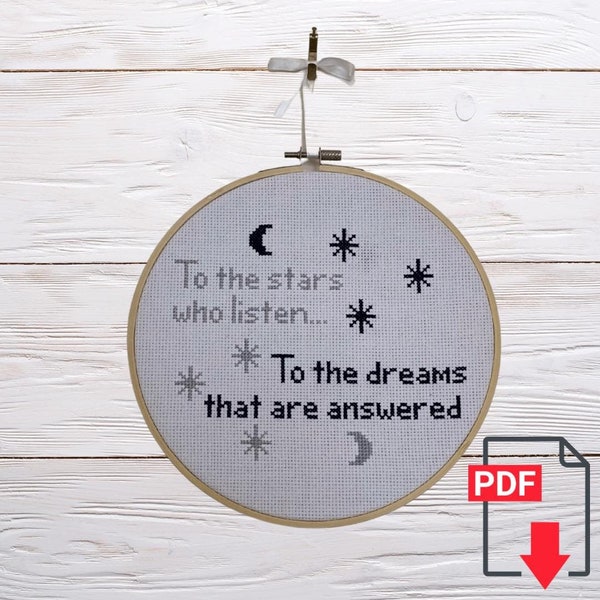 Cross Stitch Pattern: Stars and Dreams Quote from A Court of Wings and Ruin