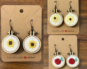 Embroidered Flower Earrings