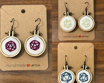 Embroidered D20 (DnD Dice) Earrings