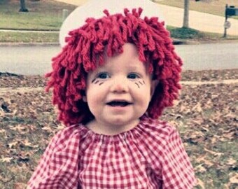 Raggedy Ann and Andy Red Wig Doll Baby Boy Girl Toddler Clown Pageant Hair Costume Halloween Cabbage Patch