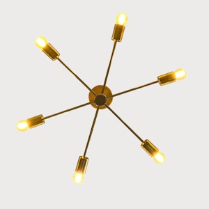 Mid Century Modern Brass Sputnik Chandelier - 6-Arm Vintage Ceiling Light