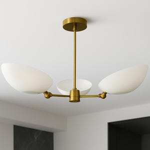 1950er 3 Light Shades Anhänger Mid Century Modern Rohmessing Sputnik Kronleuchter Leuchte