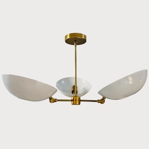 1950&#39;s 3 Light Shades Pendant Mid Century Modern Raw Brass Sputnik chandelier light Fixture