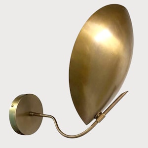 Mid Century Brass Wall Lamp Light CONCHI Curved Shade Raw Brass Handmade Vintage Light Sconce Entrance Powder Room Hallway Passage 1 light