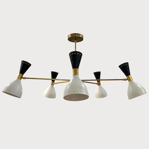 5 Light Mid Century Modern TWO sputnik light | Antique Brass Light Fixture | Stilnovo Style Modern Brass Chandelier Custom Light