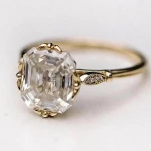 Anillo de compromiso antiguo de moissanita talla Asscher de 3 quilates, anillo de boda antiguo de moissanita Asscher, anillo de diamantes Asscher de oro de 14 quilates para mujer.