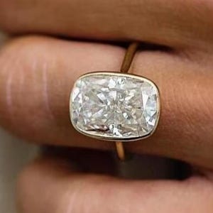 Handmade 14K Gold Moissanite Engagement Ring: Elongated Cushion Cut