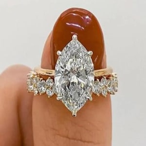 4 CT Marquise Cut Moissanite Engagement Ring Set, Marquise Bridal Ring Set, Marquise 14K Solid Gold Wedding Ring Set, Anniversary Gifts.