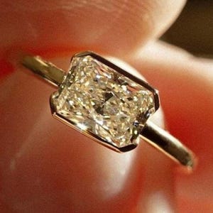 1 CT Radiant Cut Moissanite Engagement Ring • East West Solitaire Ring • Half Bezel 14K Gold Minimalist Wedding Ring • Dainty Bridal Gift