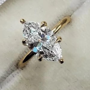 4 CT Marquise Moissanite Engagement Ring | Hidden Halo Solitaire Ring | 14K Gold Marquise Cut Wedding Ring | Anniversary Gift for Her
