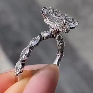 3 CT ovaal geslepen moissaniet verlovingsring, 14K gouden ring, verborgen halo-ring, uniek huwelijkscadeau voor vrouwen, ovale diamanten ring jubileumring