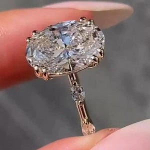 3 CT ovaal geslepen Moissanite-verlovingsring, 14K gouden afstand effenen trouwring, unieke ovale Moissanite-verjaardagsring, beloftering