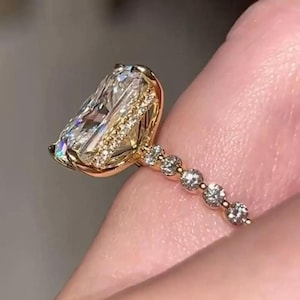4 CT Radiant Cut Moissanite Engagement Ring, Hidden Halo 14K Gold Ring, Solitaire Radiant Moissanite Wedding Ring, Anniversary Gift For Her