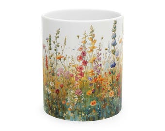 Floral Ceramic Mug - Nature-Inspired Coffee Cup, Gift for Garden Lovers, Mother's Day Gift, Unique Office Decor, Tea Mug