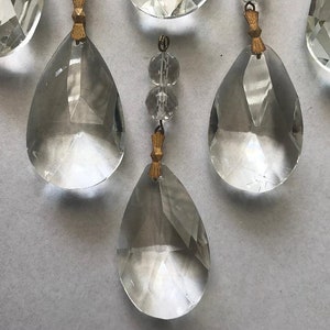 4 BEADED TEARDROPS w/ Ornate Brass Connectors  /  Vintage Beaded Teardrops /  Teardrops w Beads Top / Crystals Prisms Hardware Parts