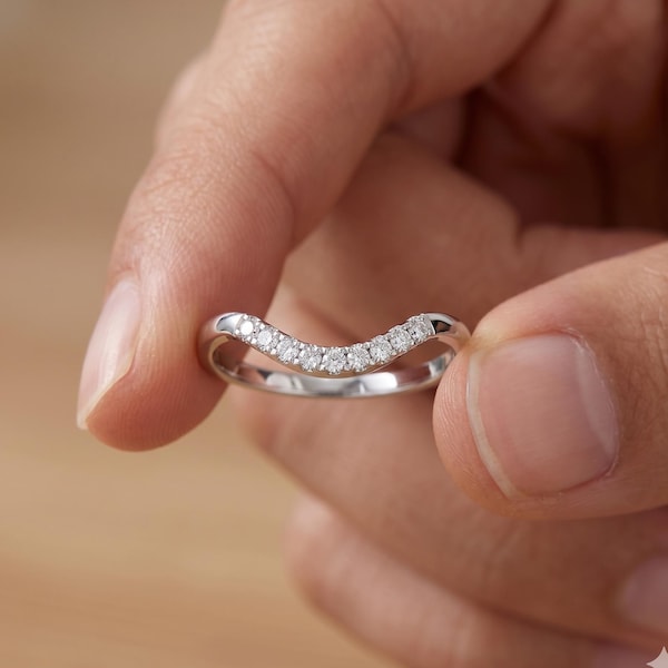 Konturierte Moissanit Ring für Frauen 925 Silber gebogen Nesting Ehering Geschenk für Freundin