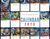 2026 Printable Wall Calendar – 13 Pages Artistic Colorful Calendar, Abstract Art Monthly Planner, Unique Home & Office Decor
