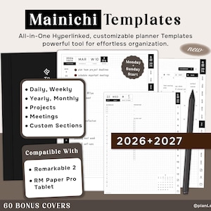 reMarkable pro Planer 2026-2027, tägliche, wöchentliche monatliche Kalender Vorlagen
