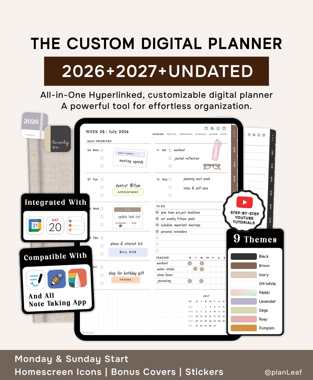 Custom Portrait Digital Planner | 2026 2027 & Undated. - Etsy