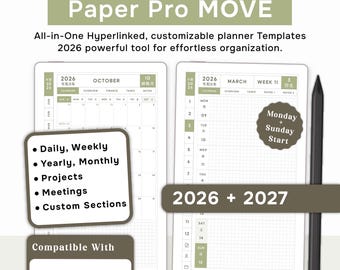 Mainichi Remarkable paper pro Move planner Template | Japanese Grid Sage Weekly Daily 2026 & 2027.