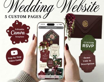 Editable Vintage Wedding Website, Template with RSVP, Customizable Canva Design, Online Invitation (Digital Download)