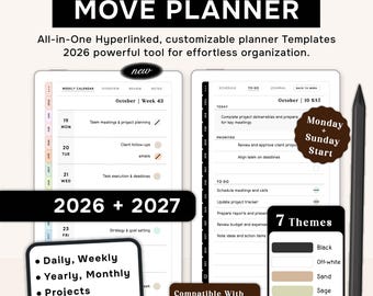 Daily Minimalist Template compatible with Remarkable paper pro move planner | 2026 + 2027 Calendar