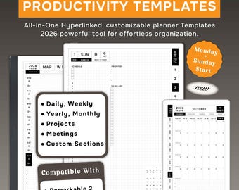 Planner Templates Compatible with reMarkable Paper Pro, 2026 reMarkable 2 & Paper Pro MOVE .