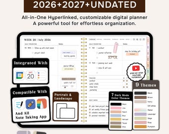 Custom All-in-one Digital Planner | 2026 2027 & Undated Landscape Portrait.