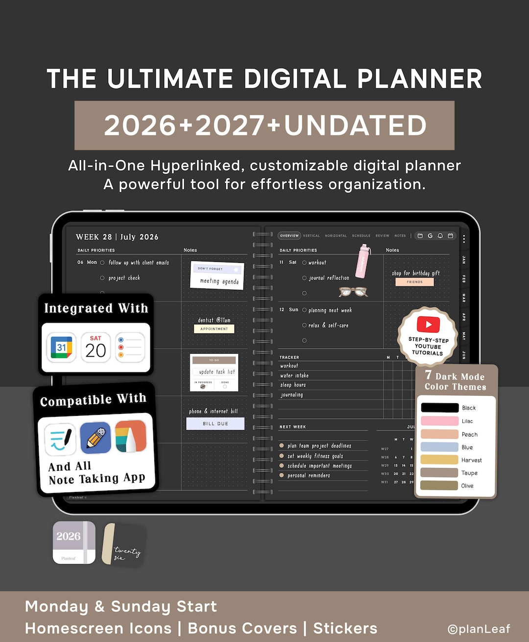 Custom All-in-one Dark Digital Planner | 2026 2027 & Undated - Etsy