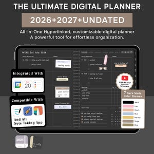 カスタムオールインワンダークデジタルプランナー | 2026 2027 & 日付なし