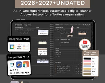 Custom All-in-one Dark Digital Planner | 2026 2027 & Undated