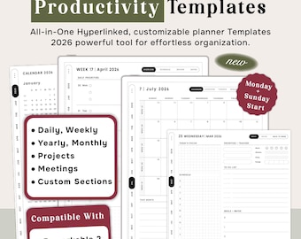 reMarkable Paper Pro Planner | 2026 Daily Weekly Monthly Templates.