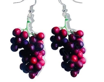 Holibanna Orecchini Pendenti A Grappolo D'uva Viola 3D, In Resina Con Foglia Verde, Stile Frutta Divertente, Per Donna E Ragazza
