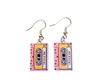 Pink Cassette Tape Earrings