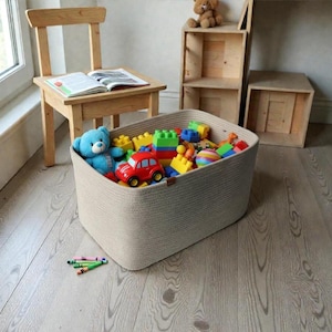 Baumwollseilkorb, Rechteckiger Aufbewahrungskorb aus Baumwolle, Dekorativer Quadratischer Korb aus Spiralseil, Rechteckiger Seilkorb, Organizer