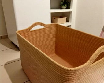 Handmade Cotton Rope Basket with Handles, Toy Storage, Laundry Organizer